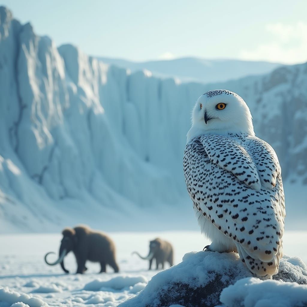 Majestic Snowy Owl Surveying Ice Age Landscape in Cinematic ...