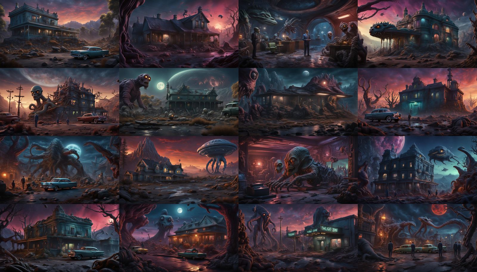 Twilight Zone Aliens and Monsters in Detailed Matte Painting