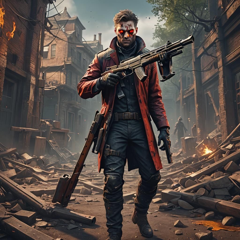 Menacing Psychopath with Shotgun: Detailed Matte Painting