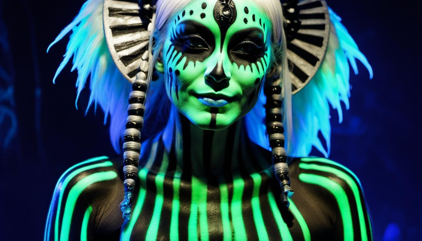 Macabre Smurfette Dancer with Glowing Tattoos