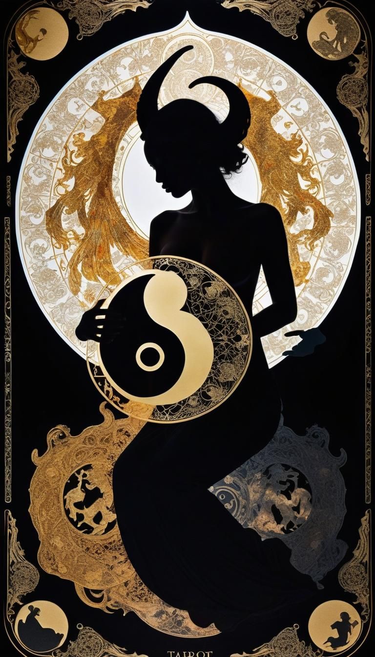 Double Exposure: Woman, Tarot, Devil and Angel