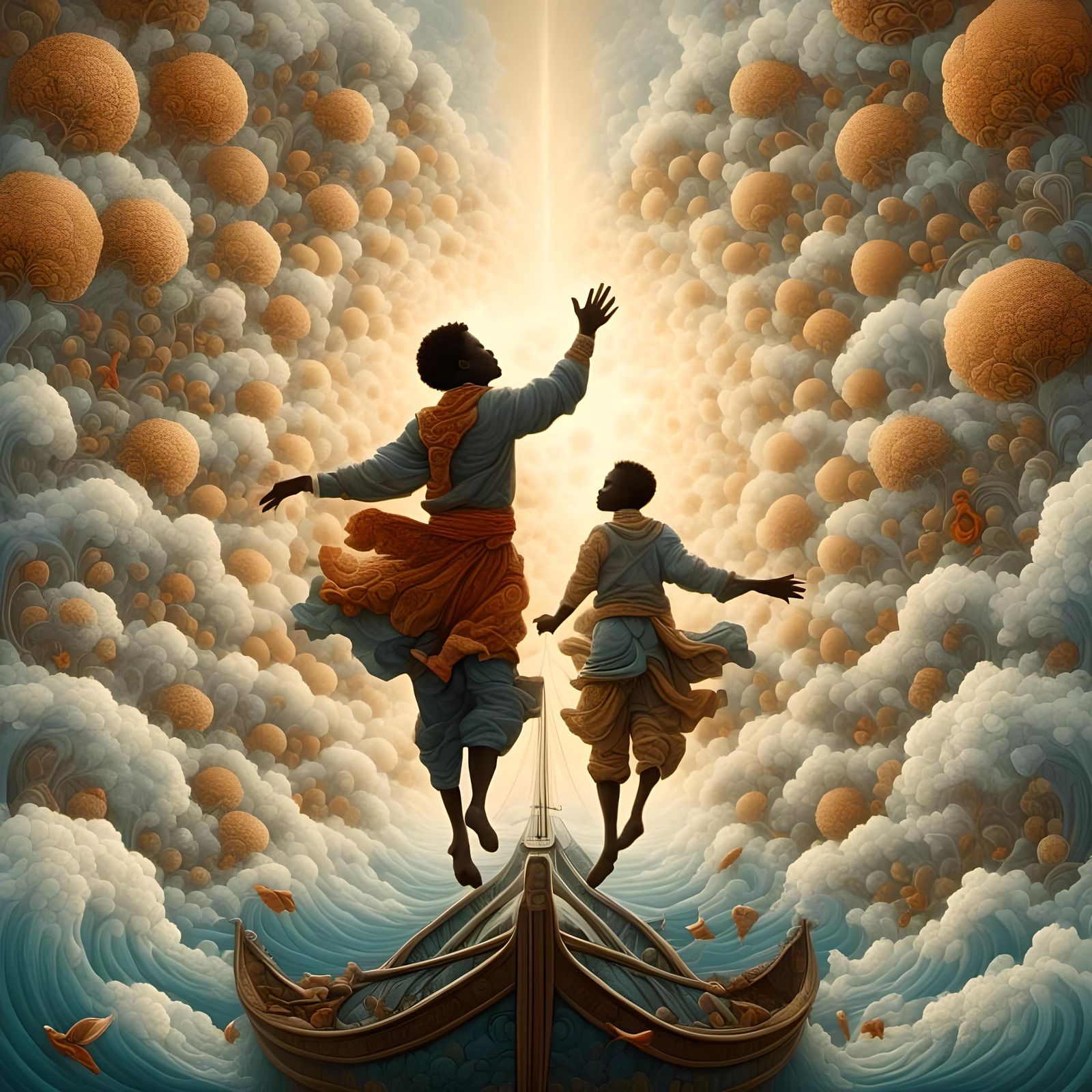 Silhouetted Figures Leap Between Fire and Snow