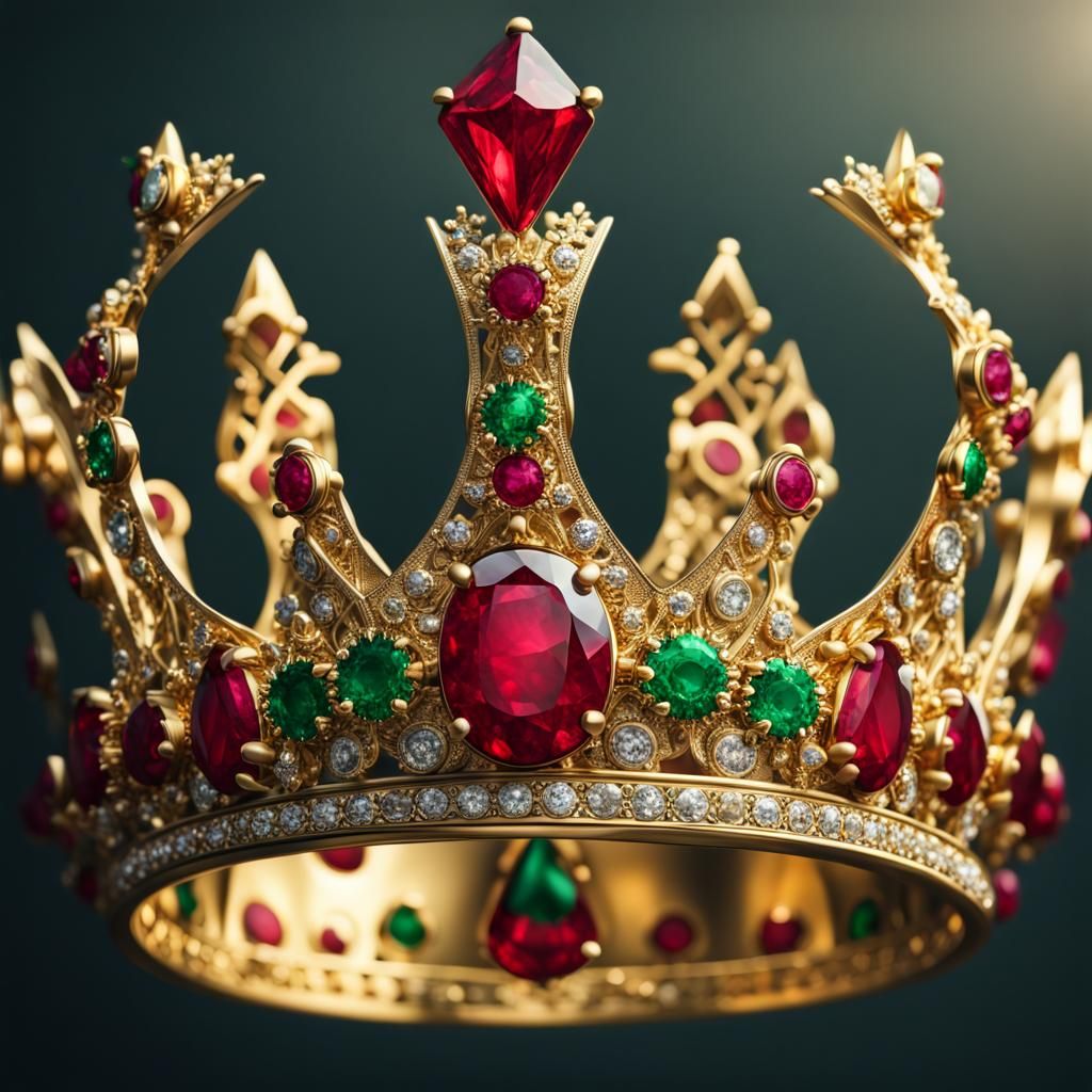 Gold Crown with Jewels in Hyperrealistic Style