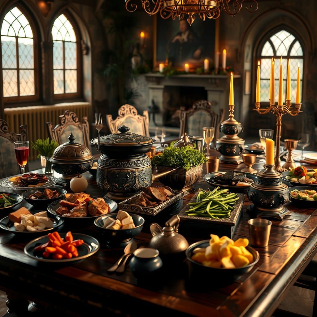 Medieval Banquet Table in Evening Light