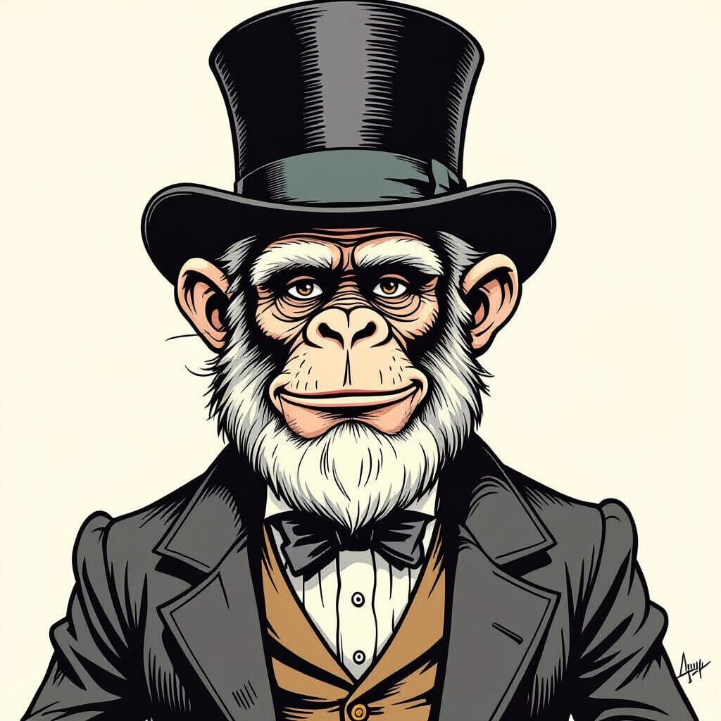 Darwin Caricature: Humorous Comic Drawing in Black and White