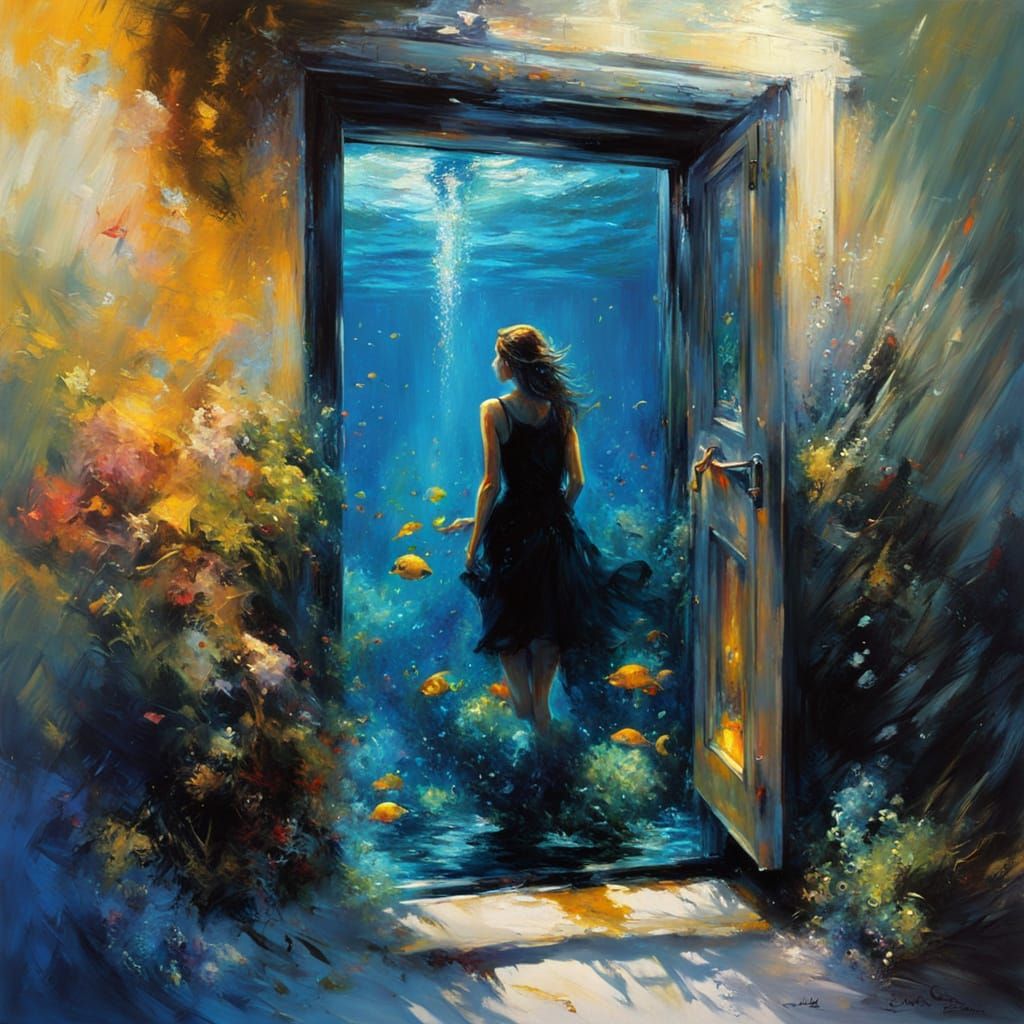 Underwater Door in Blacklight Neon Fantasy Style