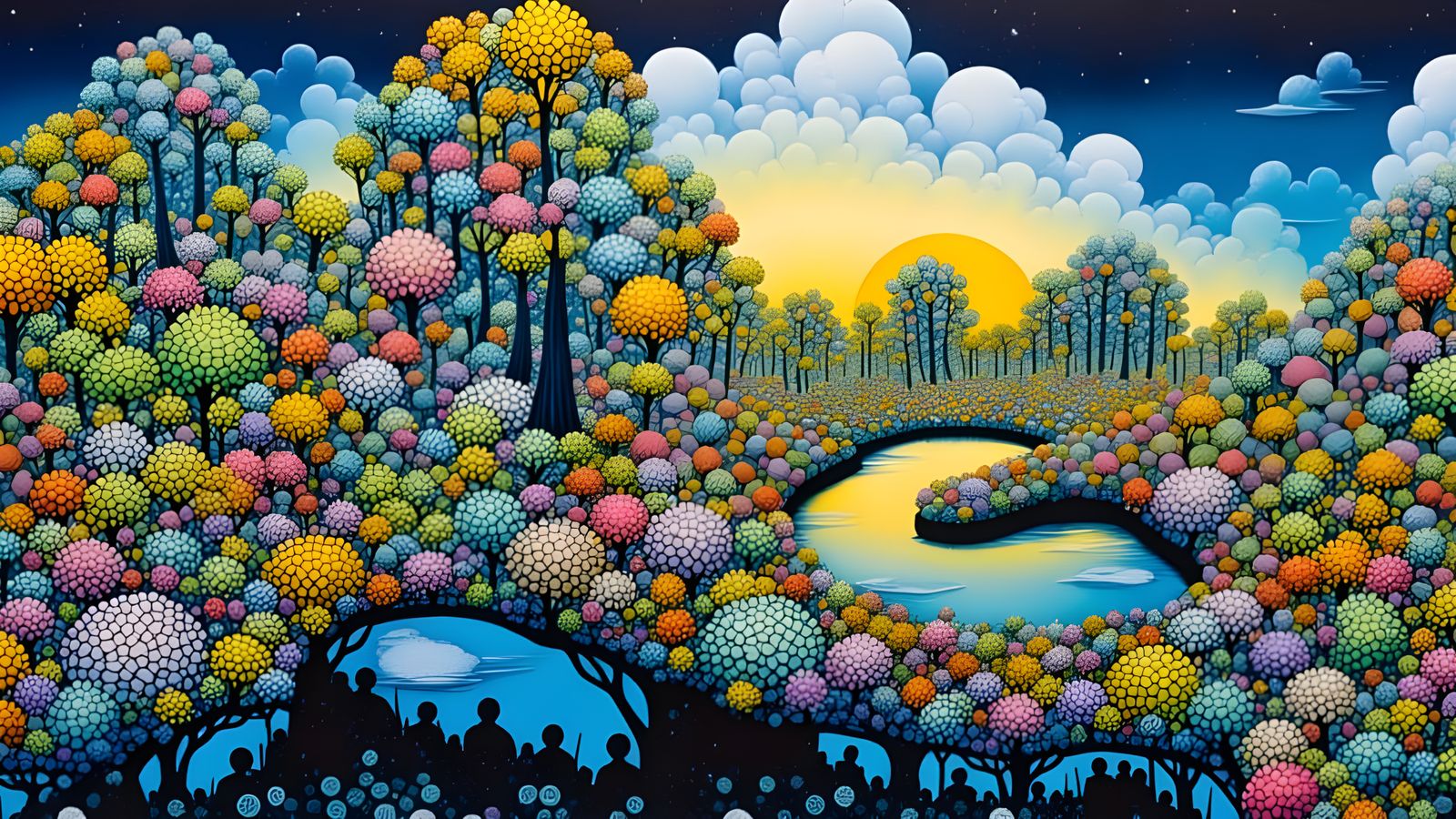 Cosmic Resort Garden Sunrise in Alcohol Ink Style