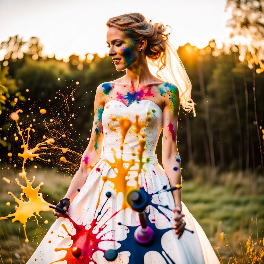 Paintball Ink Splatter on Wedding Dress