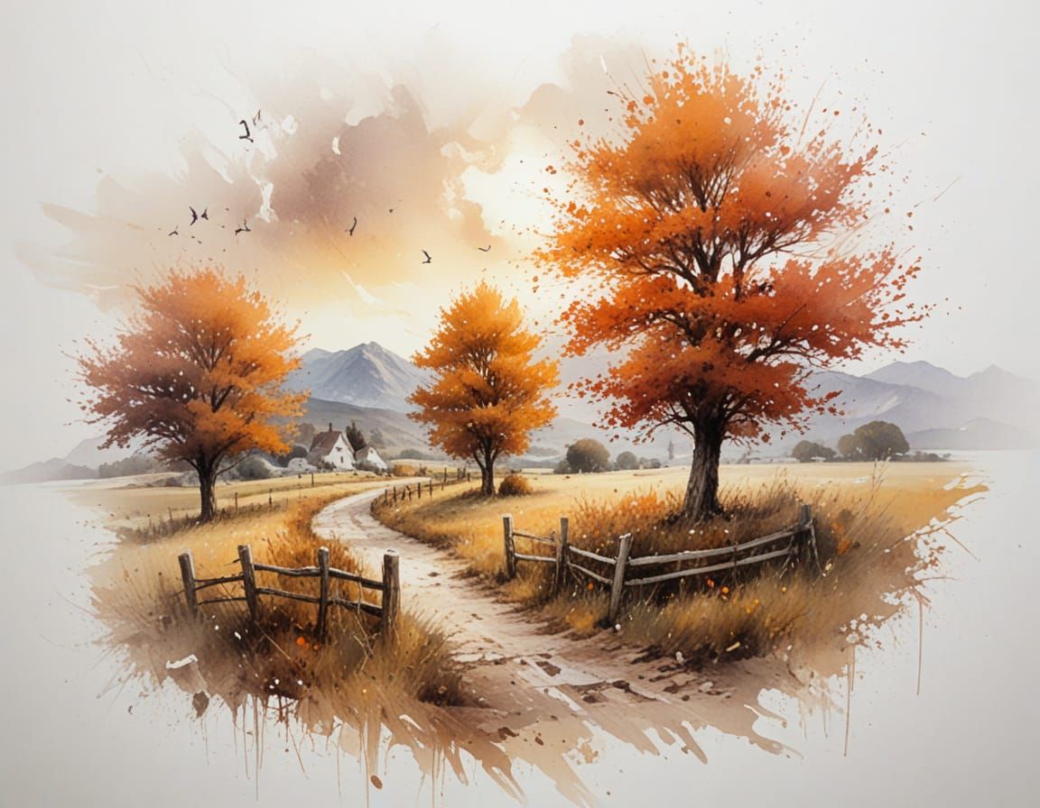 Picturesque Autumn Landscape with Cobblestone Path