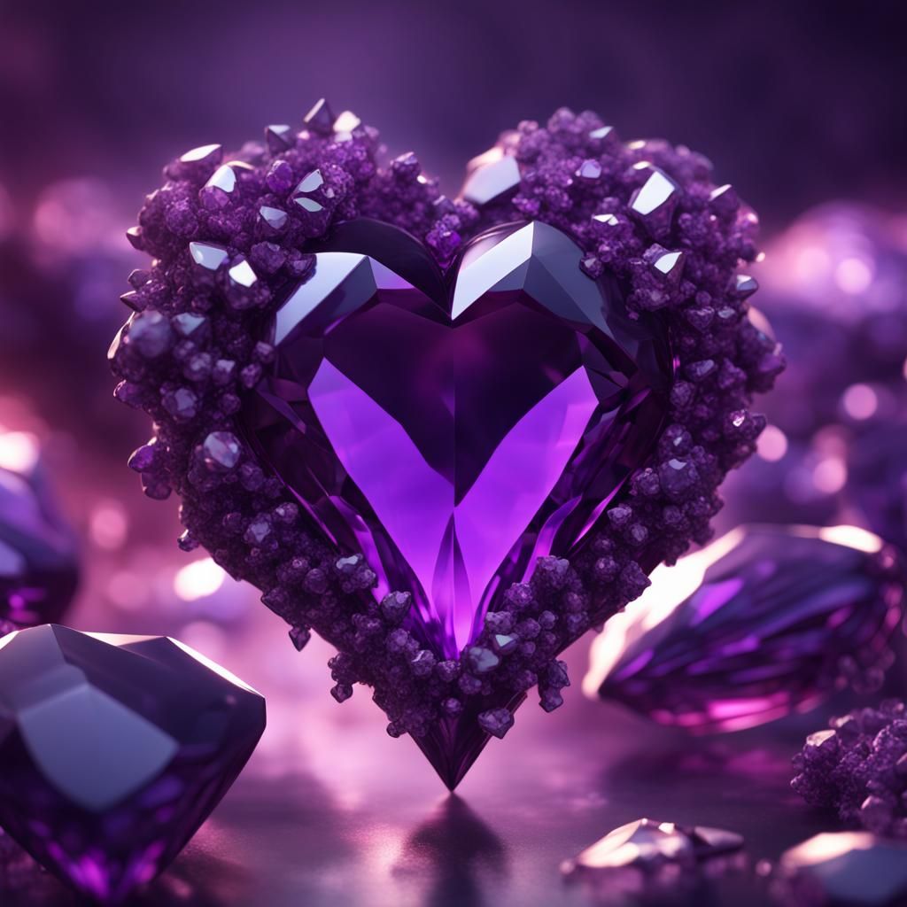 Mystical Purple Crystal Heart in Fantasy Art
