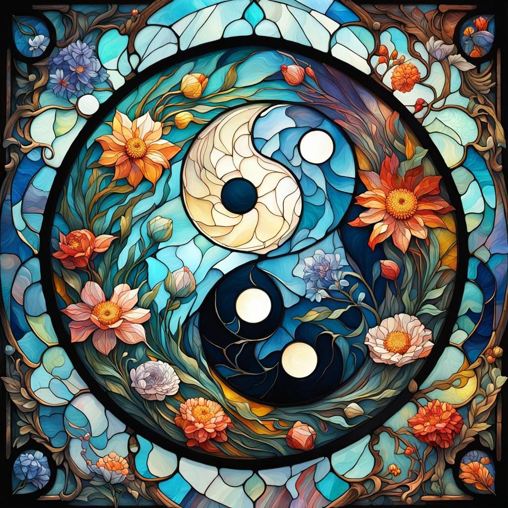 Floral Stained Glass Yin Yang Illustration