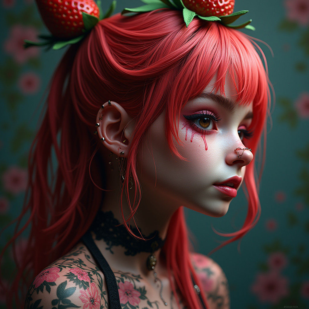 Gothic Strawberry Shortcake with Tattoos: 3D Render