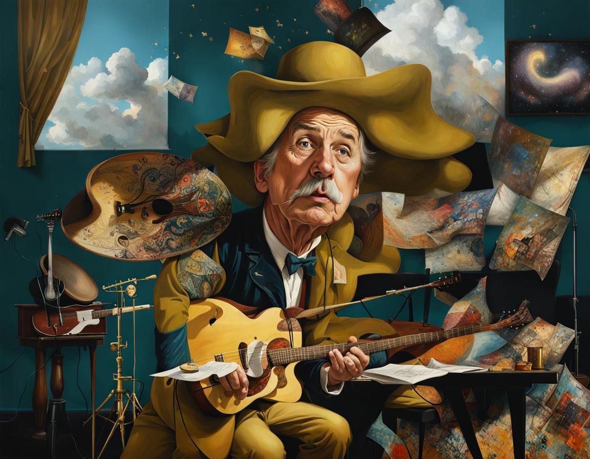 Surreal Rock Singers in Opium Den, Hyperdetailed Art