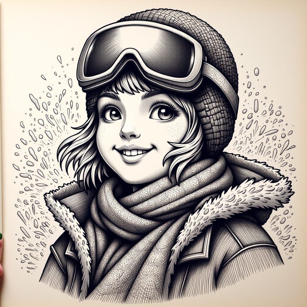 Snowboarder Close-Up with Doodle Overlay