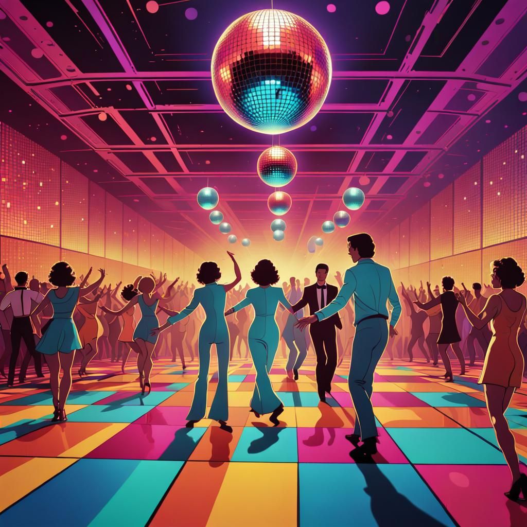 Vibrant Disco Dancefloor Inspired by Saturday Night Fever