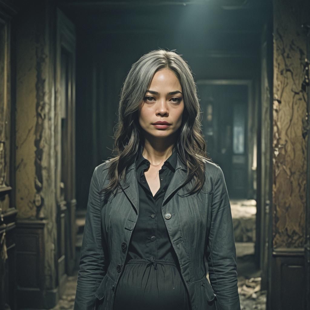 Pregnant Goth in Haunted House: Cinematic Film Still