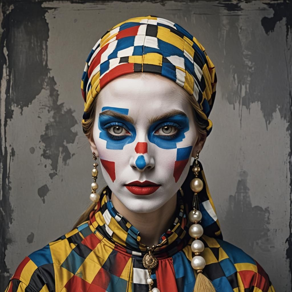 Girl with Pearl Earring as Harlequin in Pop Art