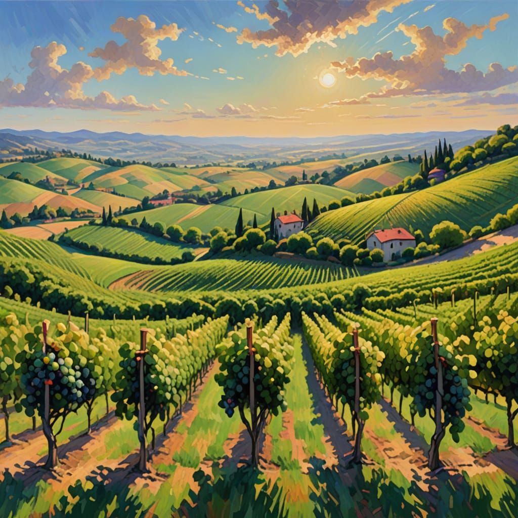 Impressionist Masterpiece of a Serene Vineyard Landscape