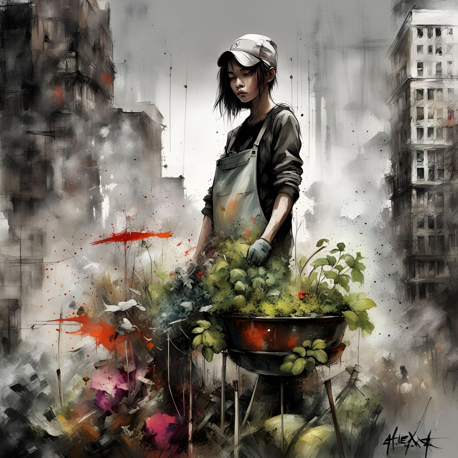 Urban Garden: A Hyperdetailed Splash Art Masterpiece