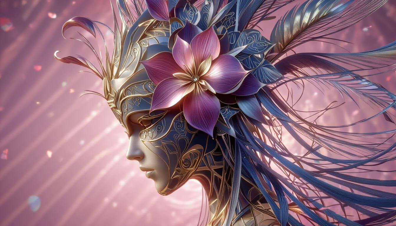 Surreal Petal Helmet in Silent Court, Dreamlike Lighting