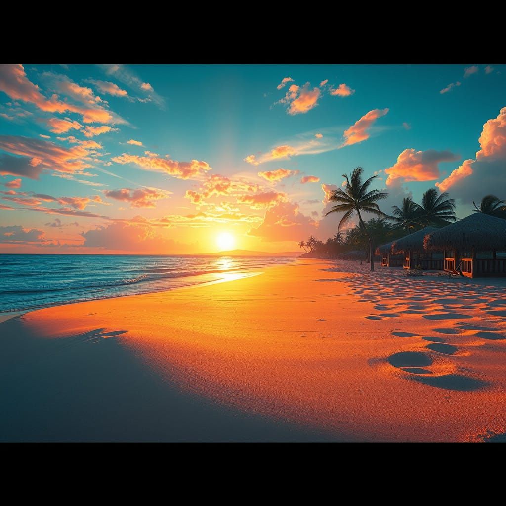 Hyperrealistic Beach Scene in Dreamlike Tropical Aesthetic
