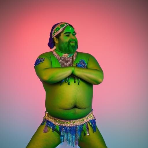 Pudgy Green Man Belly Dancing