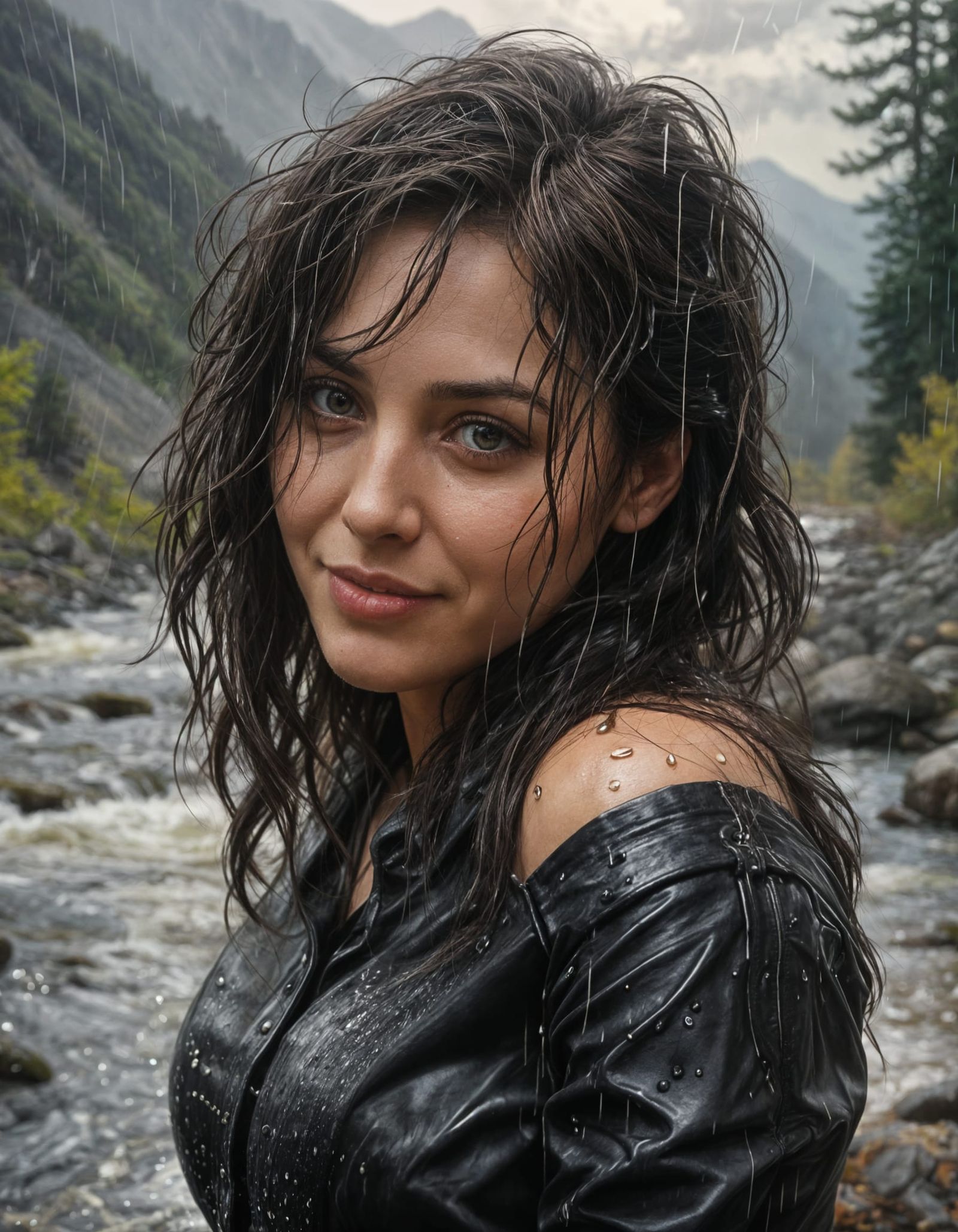 Misty Morning: Chiaroscuro Oil Painting of Woman in Rain