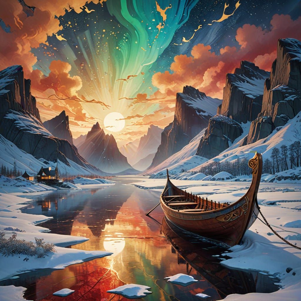 Serene Scandinavian Nightscape with Majestic Reindeer and Au...