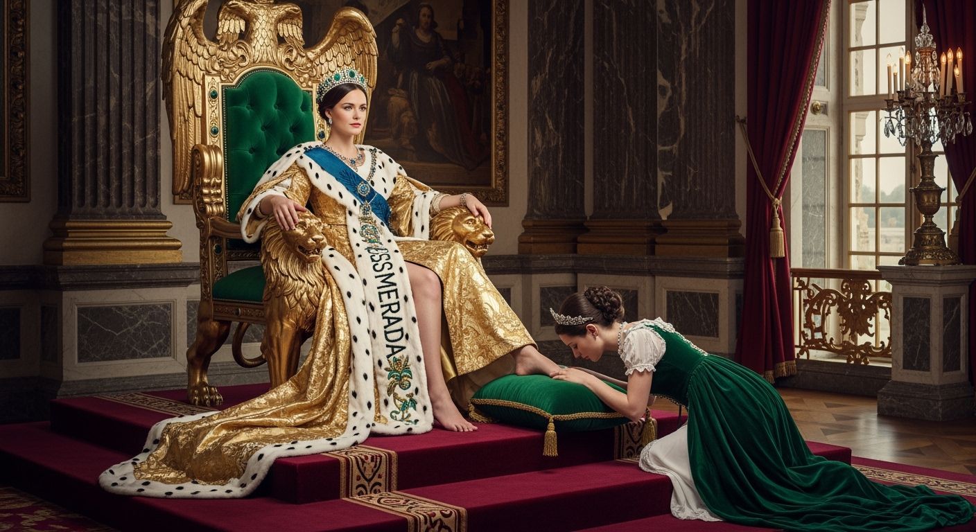 French Empress on Eagle Throne, Leibovitz Photography Style