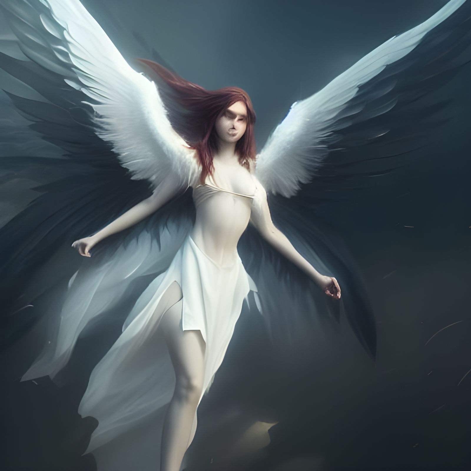 Angel Girl Flying with White Wings
