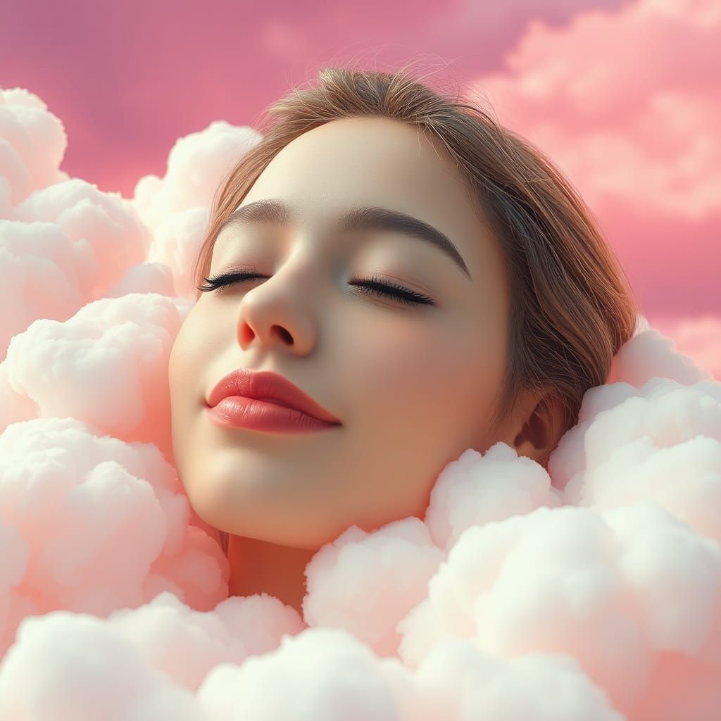 Dreamy Woman Portrait in Creamcandy Clouds