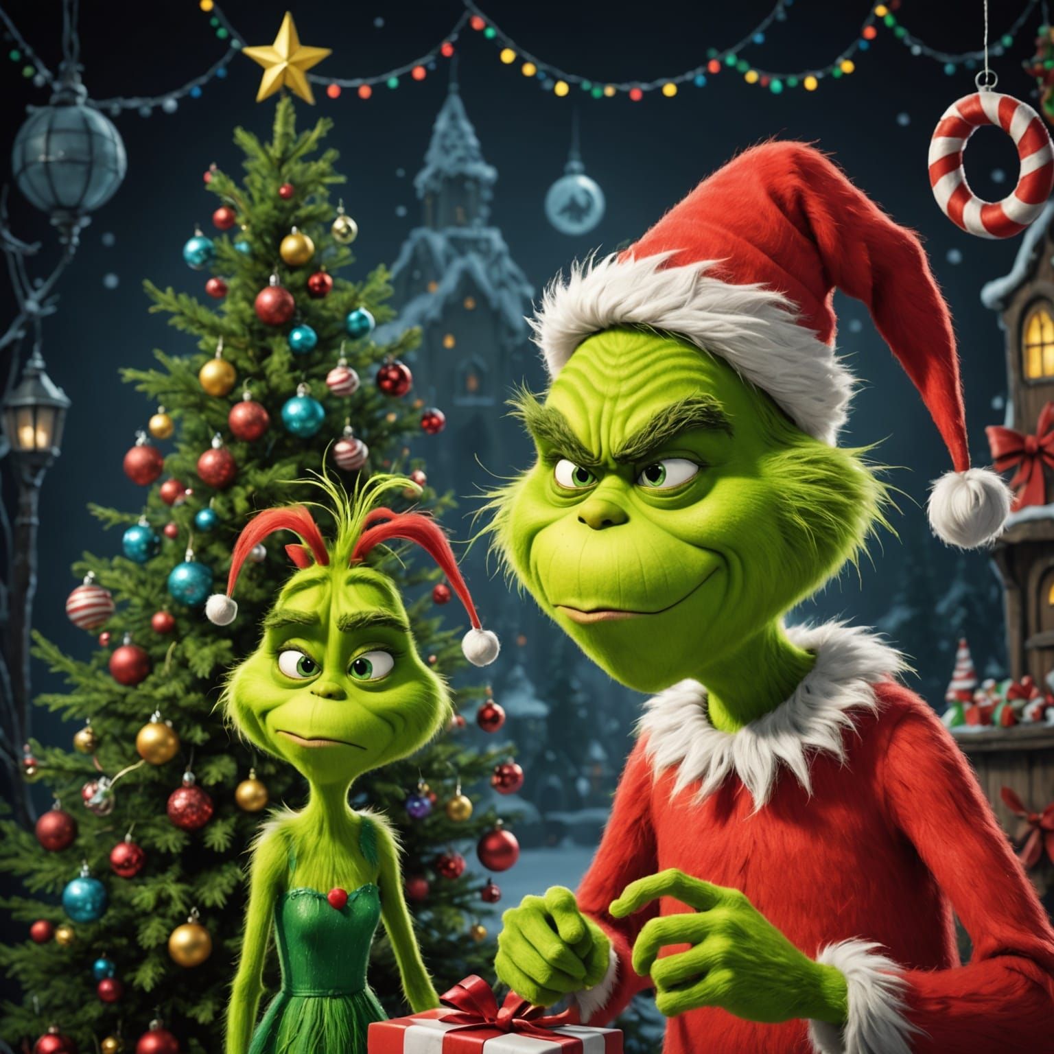 The Grinch Celebrates Christmas in Whimsical Tim Burton Styl...