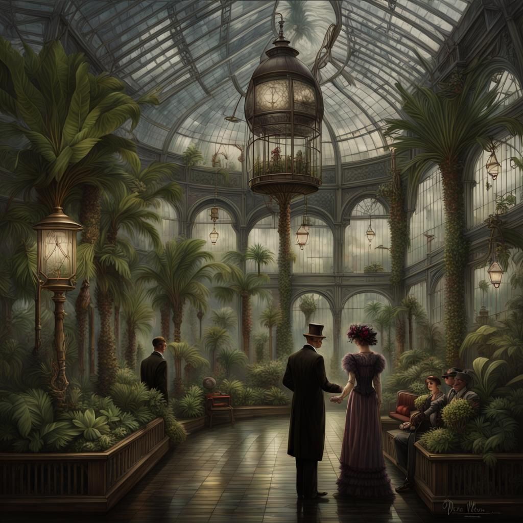 Steampunk Gothic Botanical Garden with 1920s Figures