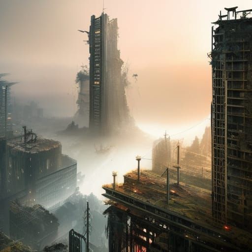 Post-Apocalyptic Skyscraper: Hyperrealistic Digital Art