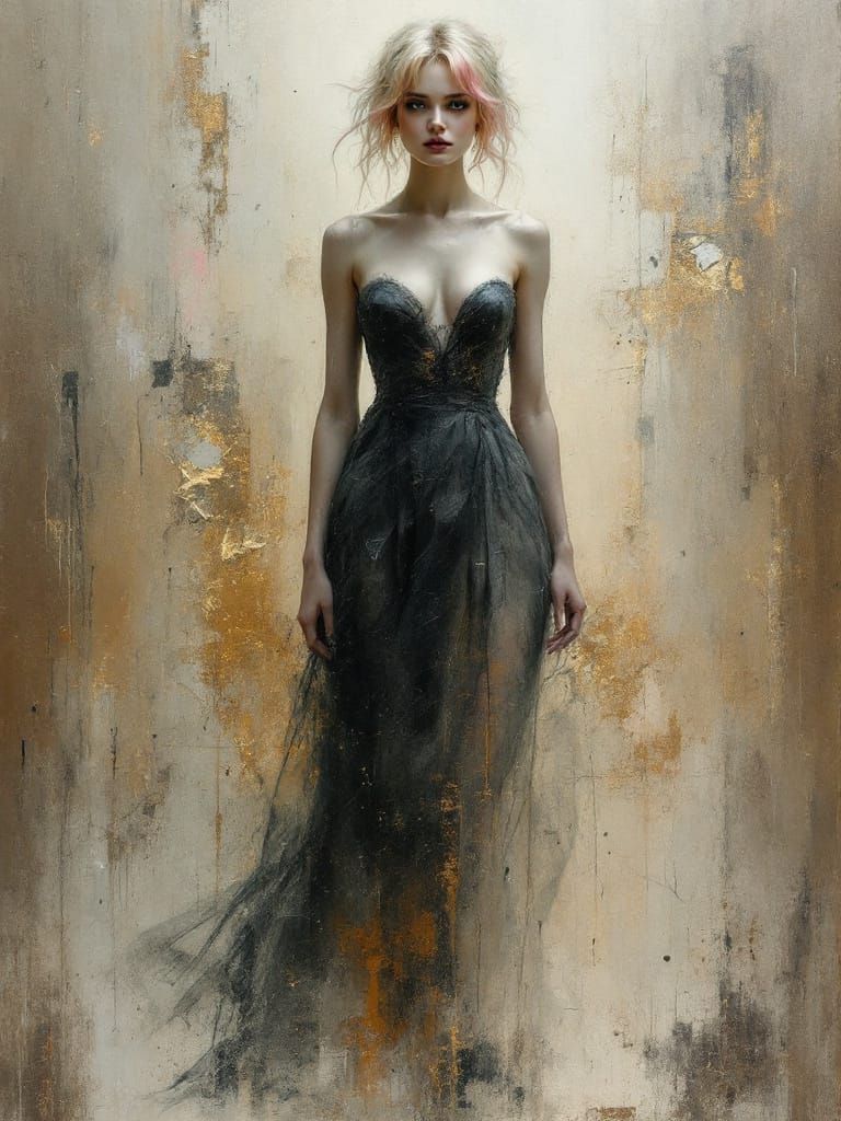 Gothic Pin-Up Woman in Luminous, Textured Atmosphere