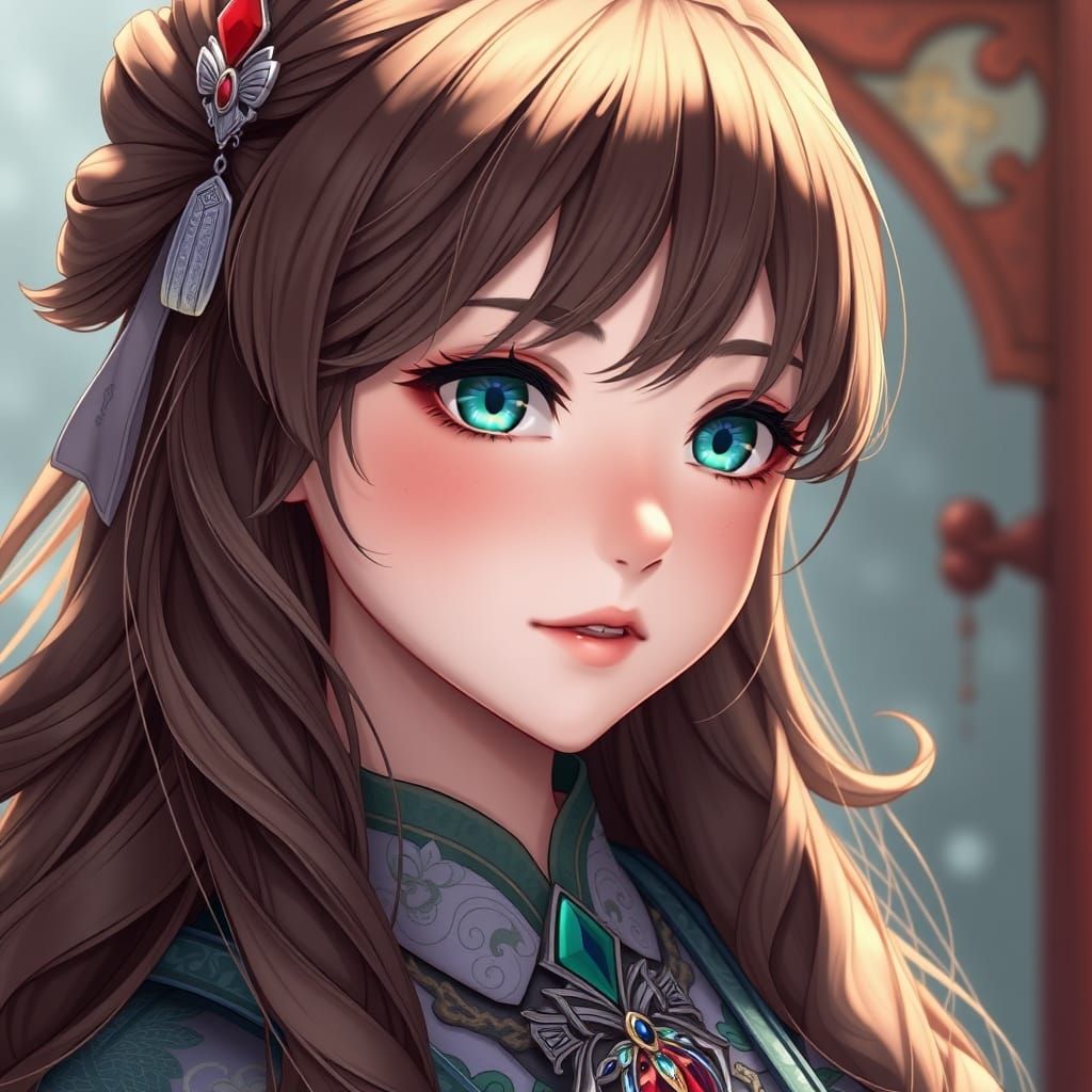 Anime Girl with Emerald Eyes in 3D Art Style