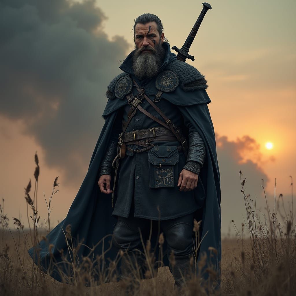 Battle-Hardened Cossack Mystic Warrior in Smoky Field