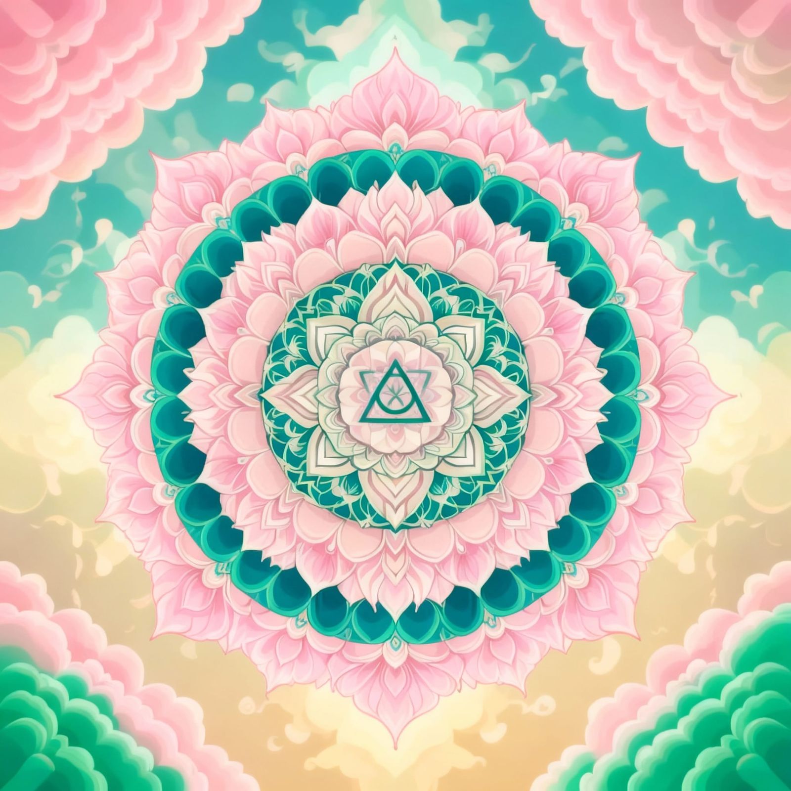 Anahata Chakra Mandala in Pastel Rose and Emerald Green