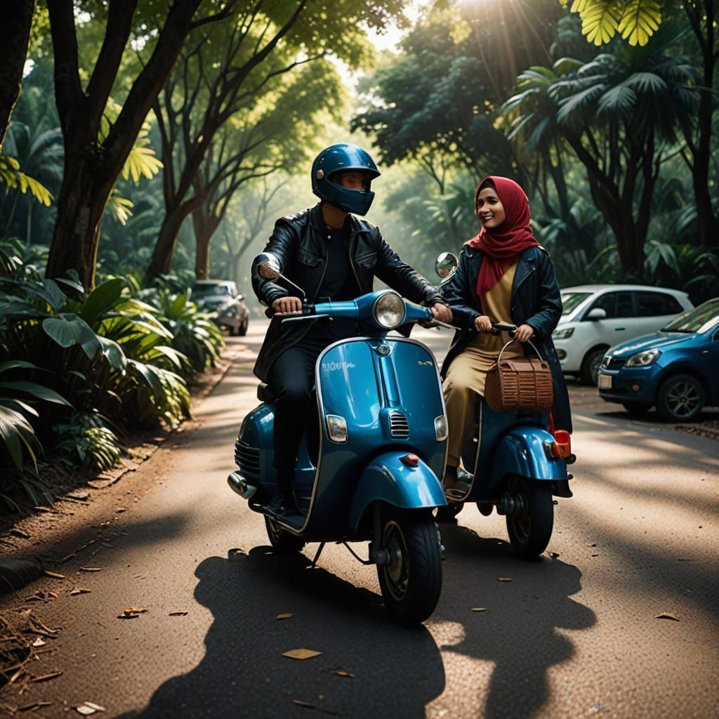 Tropical Jungle Photoshoot: Beetle, Vespa, and Malay Couple