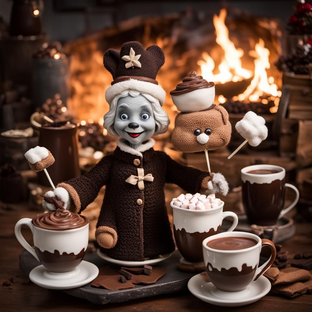 Royal Hot Cocoa Presentation in Whimsical Pottery Style