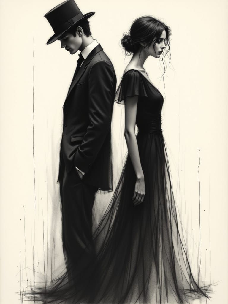 Mysterious Couple in Modern Gothic Illustration Style