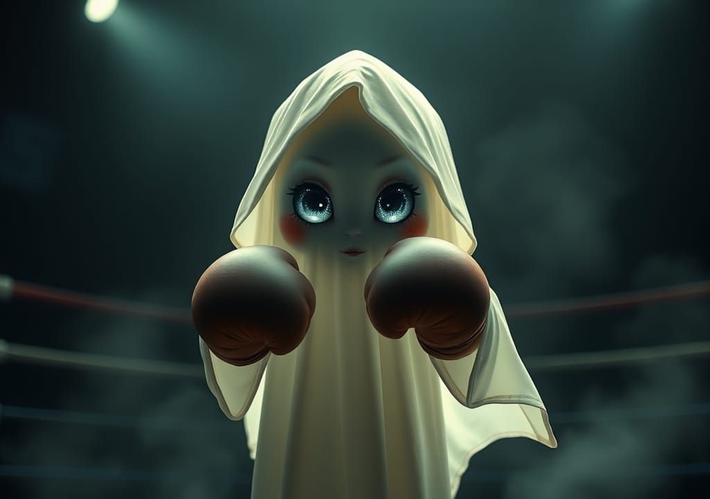 Cute Ghost Boxer in a Mystical Boxing Ring