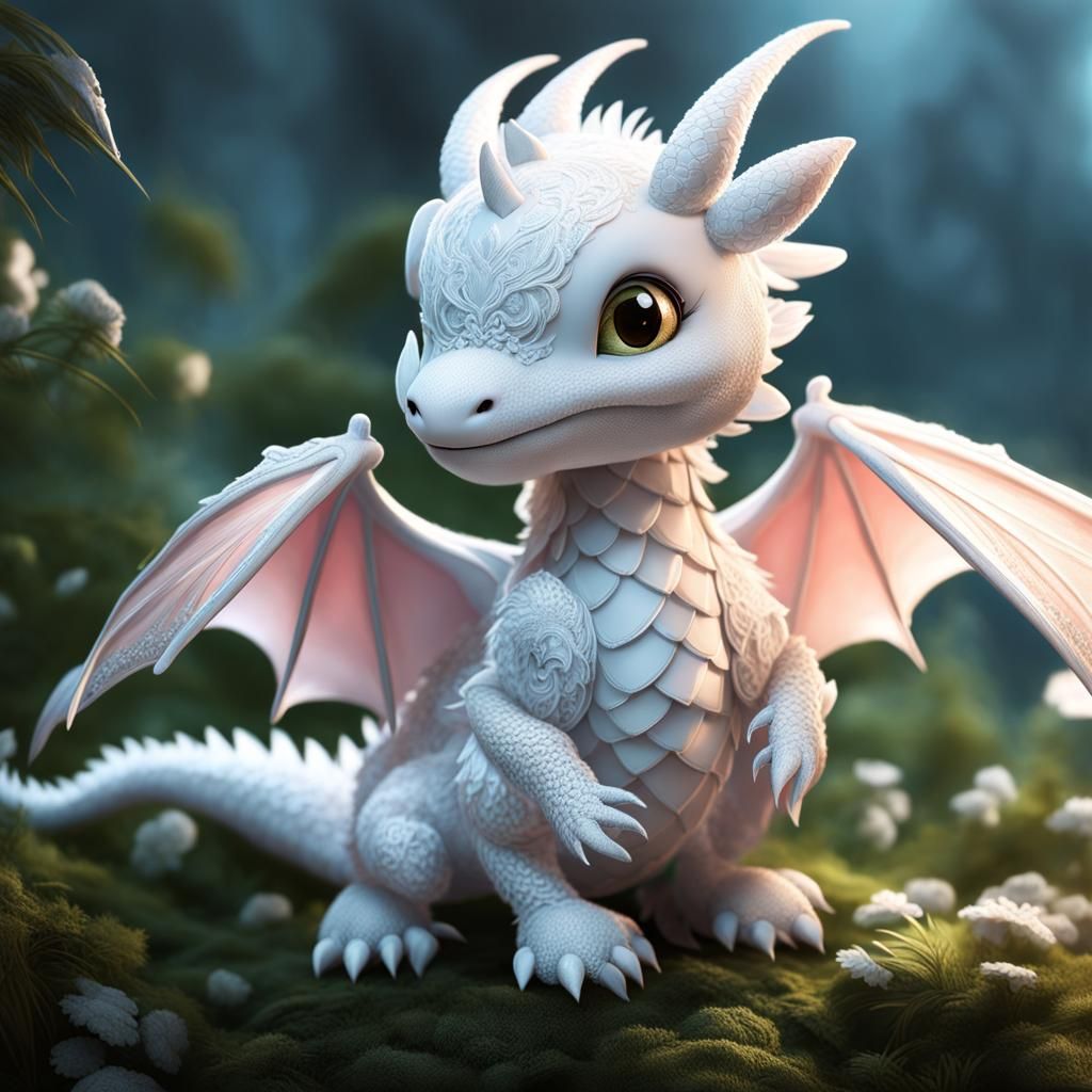 Lace Dragon Chibi: Whimsical Digital Art