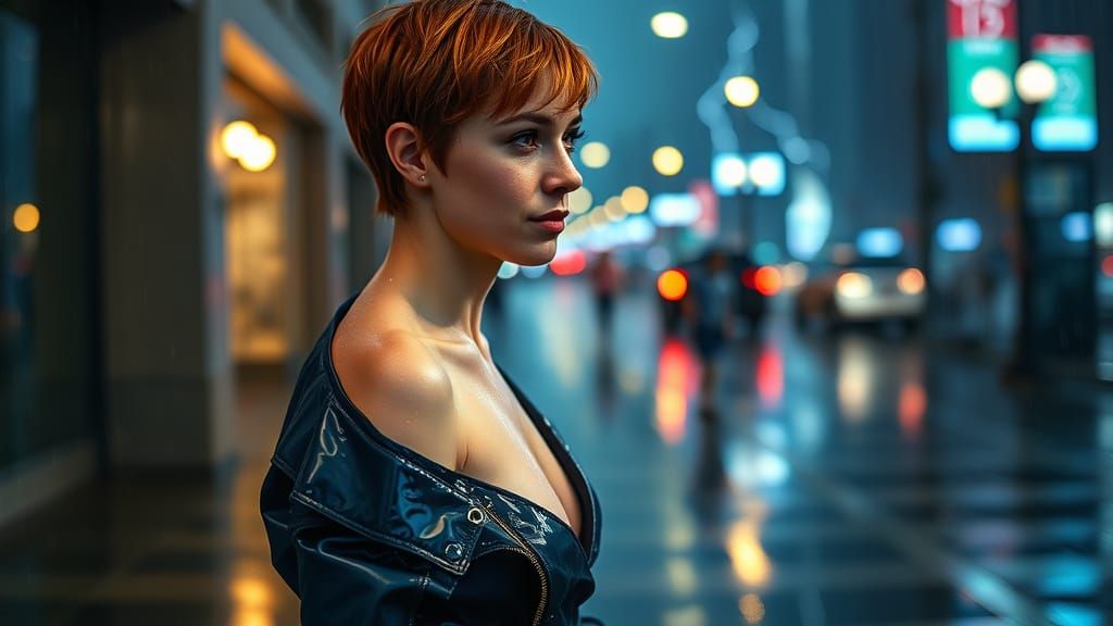 Athletic Woman Under Stormy Skies in Cinematic Style