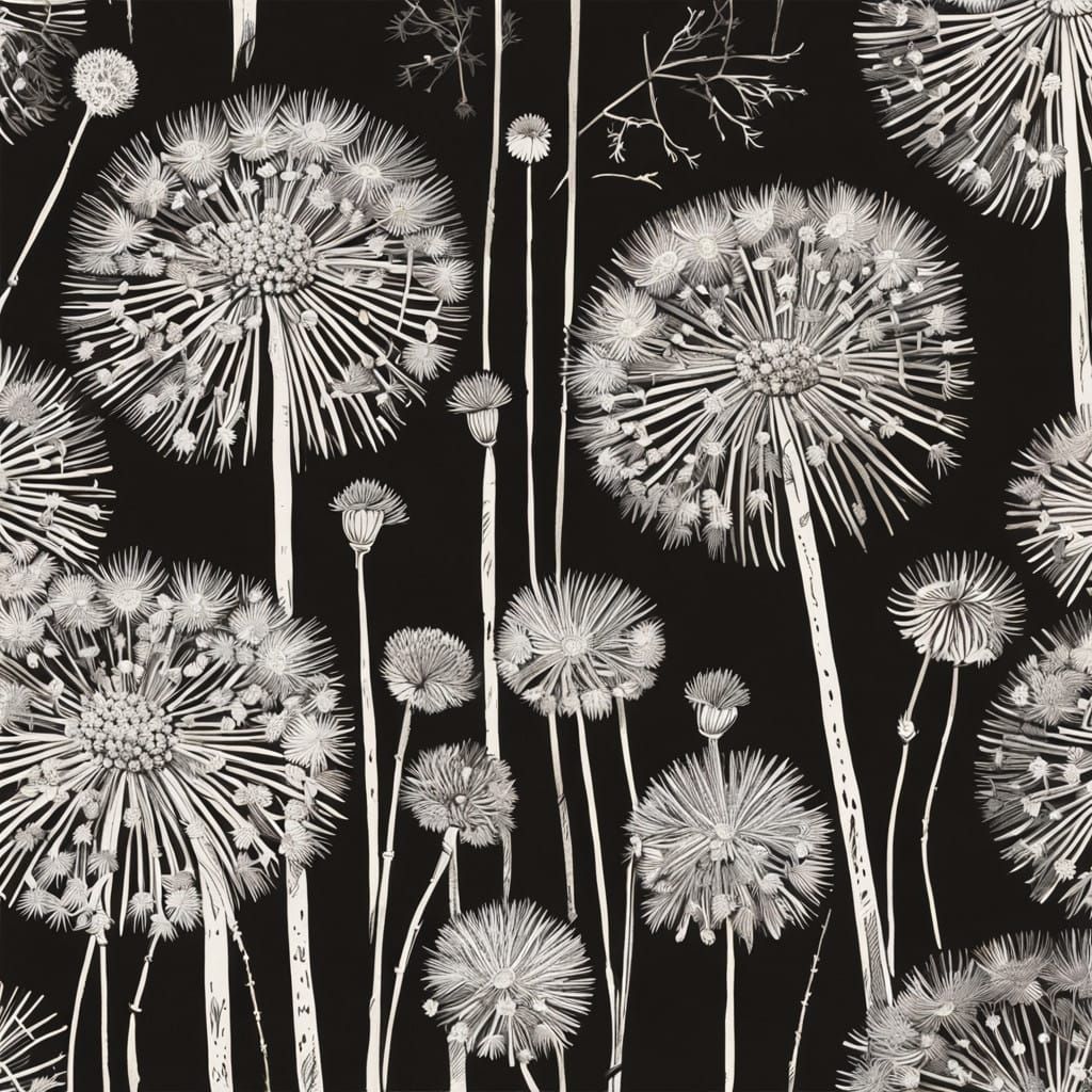 Vibrant Tri-Coloured Dandelion in Lino Print Style