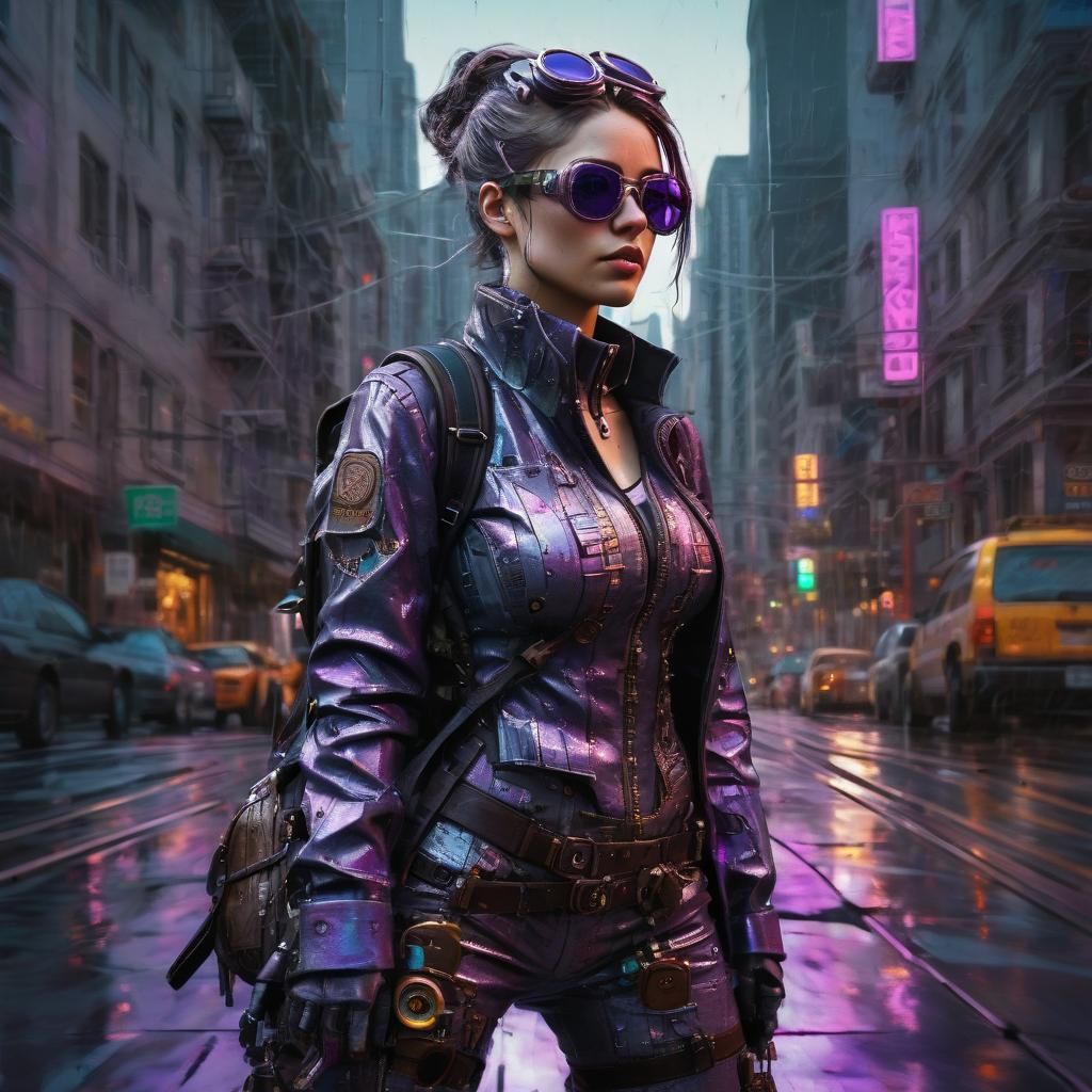 Cyberpunk Woman Cracks Canvas: Impasto Digital Painting
