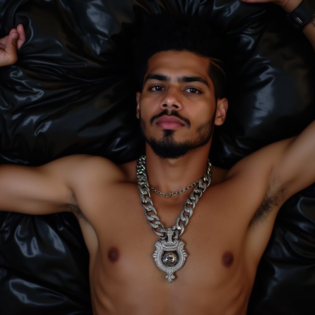 Latino Man in Vibrant Colors, Braided Hair, Cuban Necklace, ...