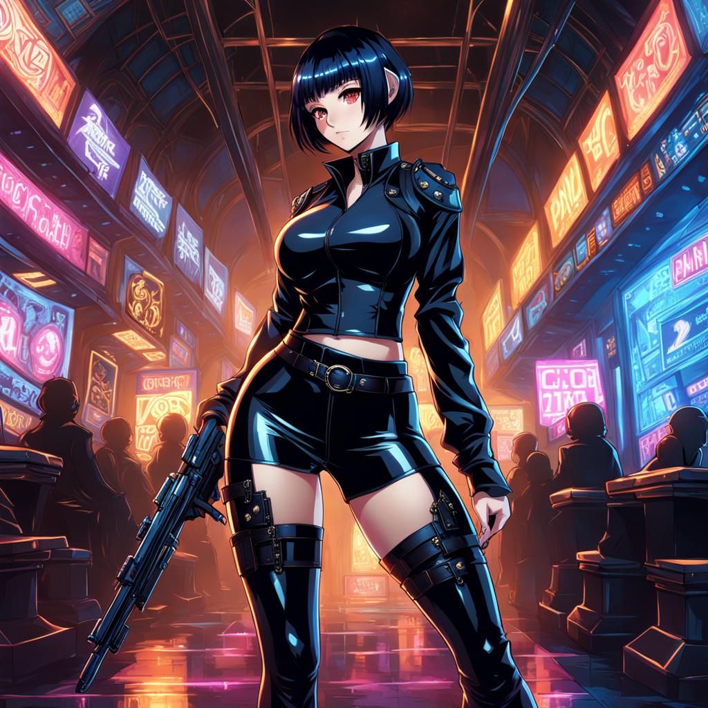 Anime Cyberpunk Girl in Dark Fairytale Setting