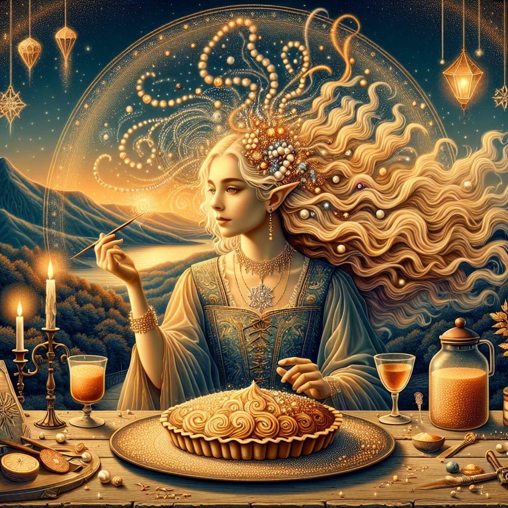 Enchanting Elf Selling Magical Pies: Airbrush Art