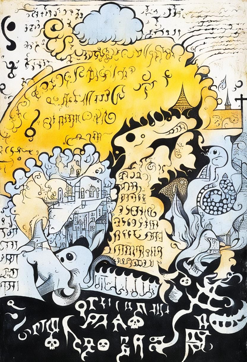 Psychedelic Medieval Codex with Ghostly Spirits